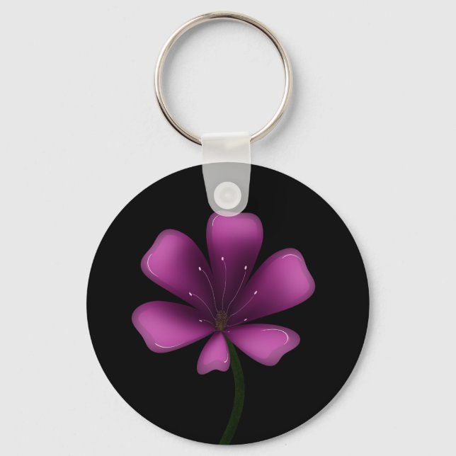 Electric Purple Glossy Bloom Moody Dark Botanical  Keychain (Front)
