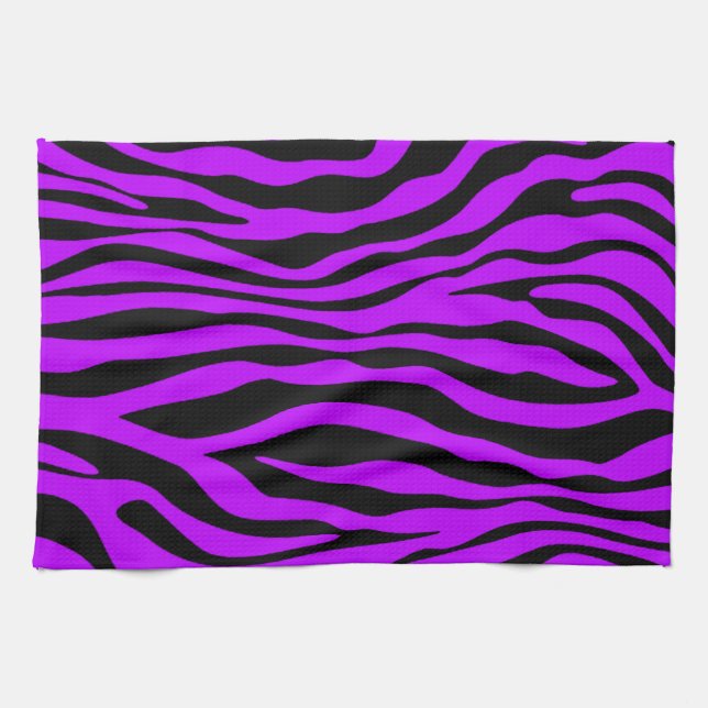 Electric Purple Zebra Stripes Animal Print Kitchen Towel (Horizontal)