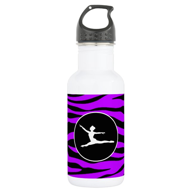 Electric Purple Zebra Stripes; Ballet Stainless Steel Water Bottle (Front)