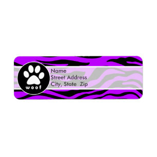 Electric Purple Zebra Stripes; Paw Print Label