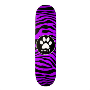 Electric Purple Zebra Stripes; Paw Print Skateboard Deck