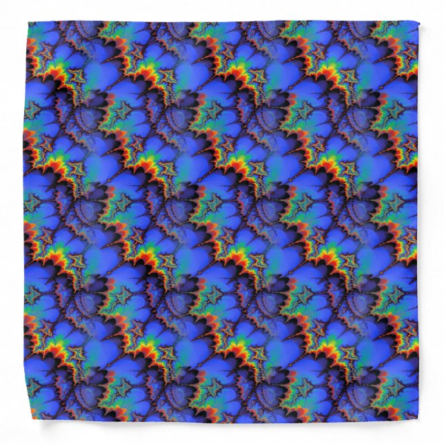Electric Rainbow Waves Fractal Art Pattern Bandana (Front)