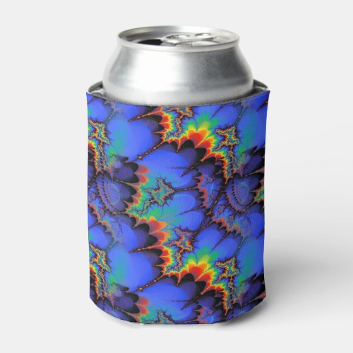 Electric Rainbow Waves Fractal Art Pattern Can Cooler