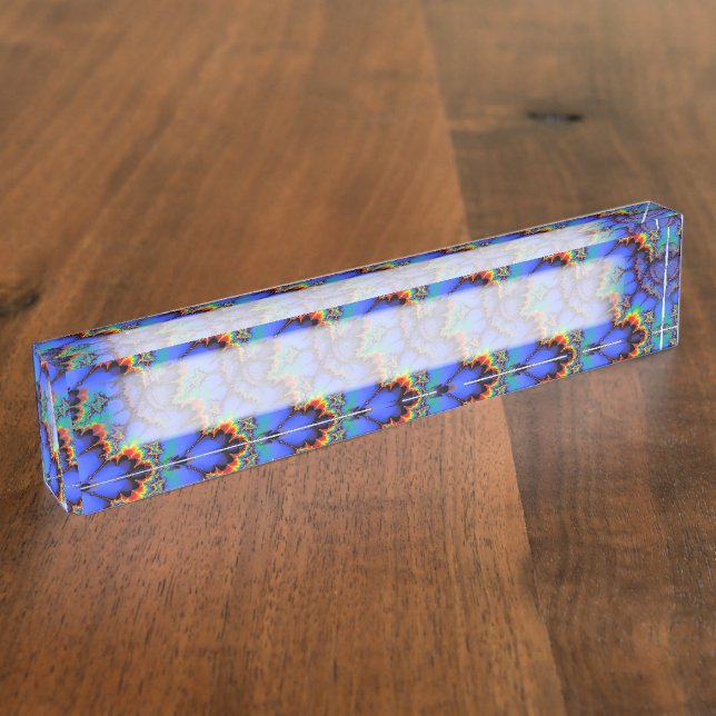 Electric Rainbow Waves Fractal Art Pattern Desk Name Plate (Side)