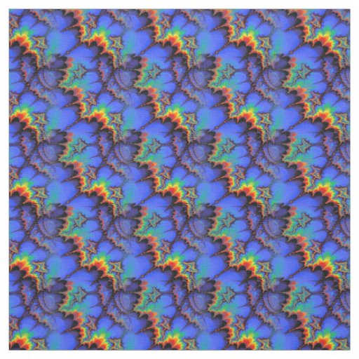 Electric Rainbow Waves Fractal Art Pattern Fabric