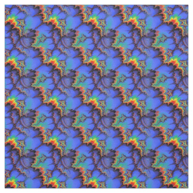 Electric Rainbow Waves Fractal Art Pattern Fabric (Swatch)