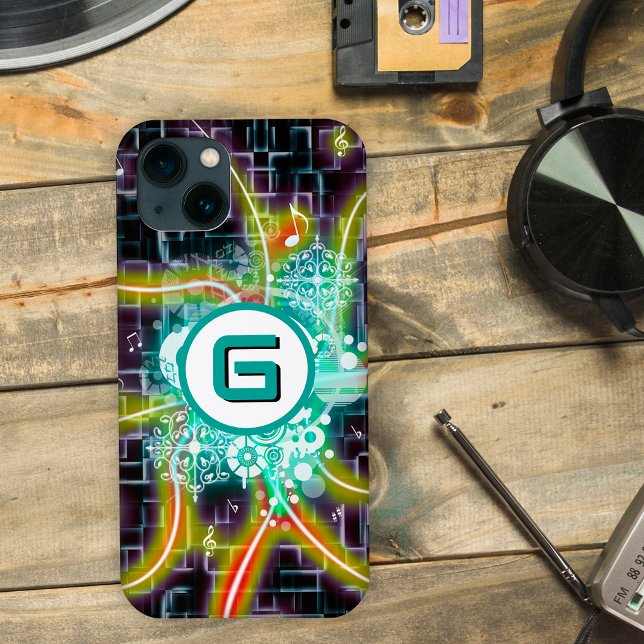 Electric rays, musical notes, custom monogram  Case-Mate iPhone case (Creator Uploaded)