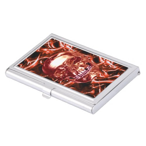 Electric Red Chrome Skull Business Card Holder