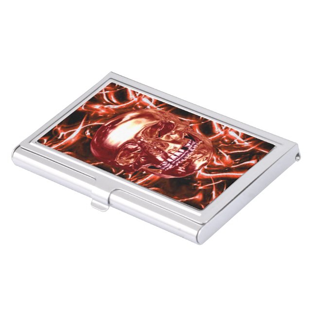 Electric Red Chrome Skull Business Card Holder (Front)