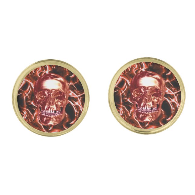 Electric Red Chrome Skull Cufflinks (Front)
