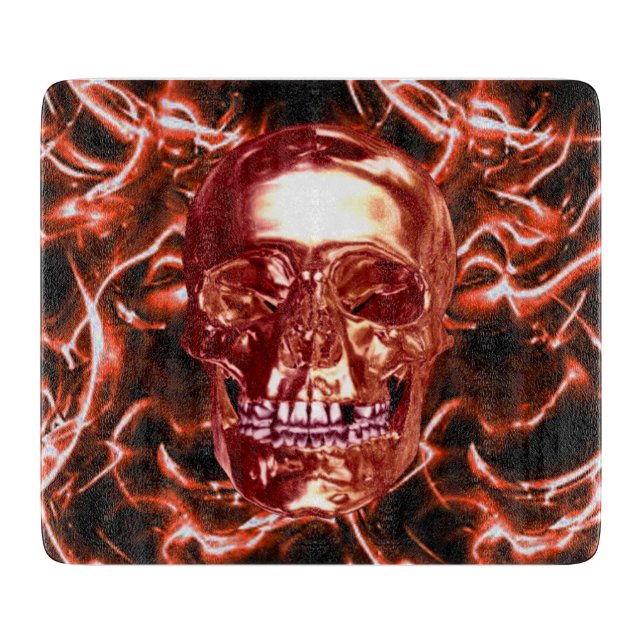 Electric Red Chrome Skull Cutting Board (Front)