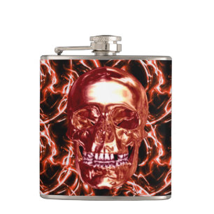 Electric Red Chrome Skull Flask