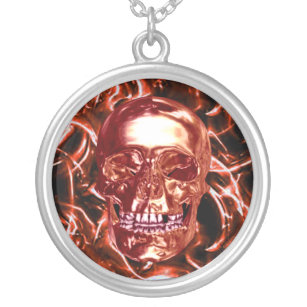 Electric Red Chrome Skull Necklace
