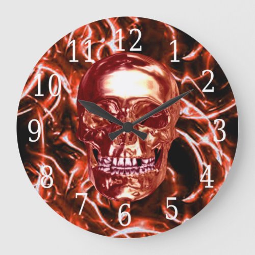 Electric Red Chrome Skull Round Clock