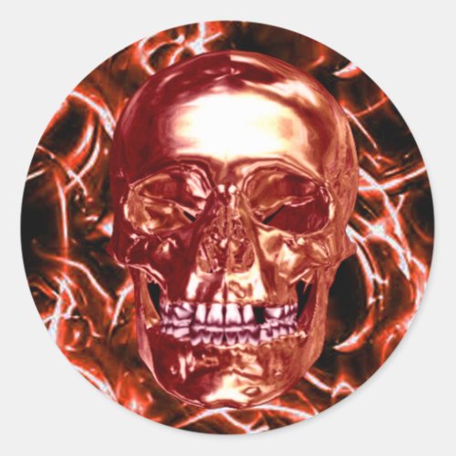 Electric Red Chrome Skull Stickers