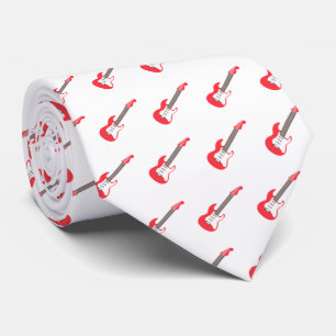 Electric Red Guitar Minimalist Rock Music Pattern  Neck Tie