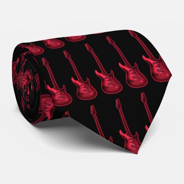 Electric Red Guitar ~ Rock Music Necktie (Rolled)