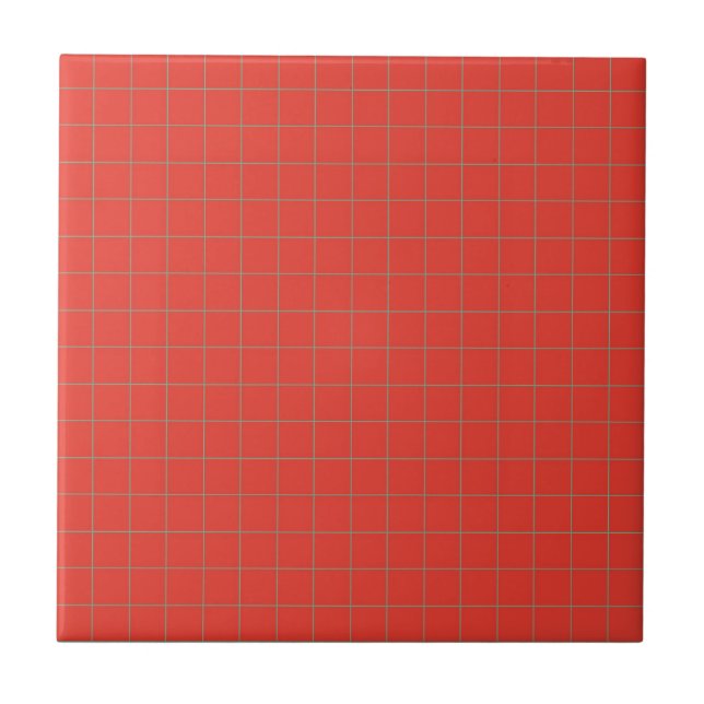 Electric Red & Teal Blue Checkered Pattern Retro Ceramic Tile (Front)