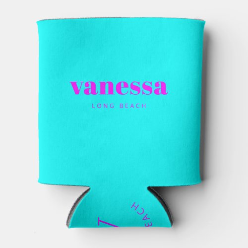 Electric Retro Cyan Minimal Modern Classic Name Can Cooler