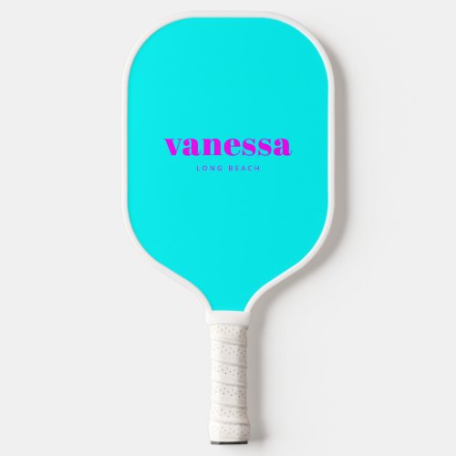 Electric Retro Cyan Minimal Modern Classic Name Pickleball Paddle