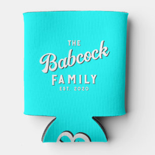 Electric Retro Cyan Retro Family Name & Year Can Cooler