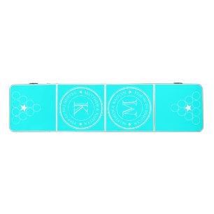 Electric Retro Cyan Wedding Monogram Star Beer Pong Table