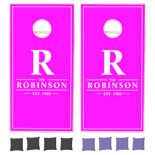 Electric Retro Pink Family Name & Initial Cornhole Set