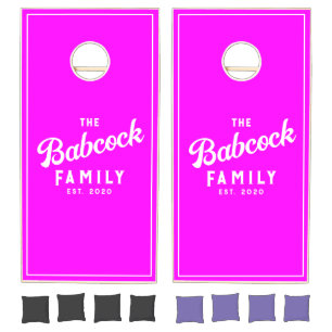 Electric Retro Pink Family Name & Year Cornhole Set