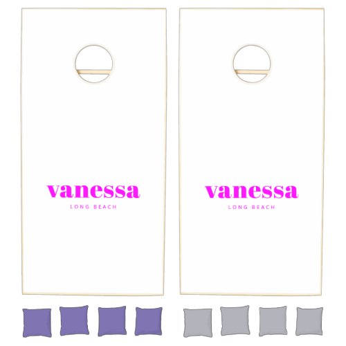 Electric Retro Pink Ful Minimal Modern ClassicName Cornhole Set