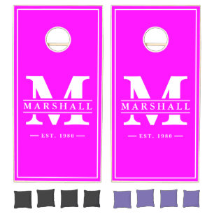 Electric Retro Pink Name & Initial Overlay Cornhole Set