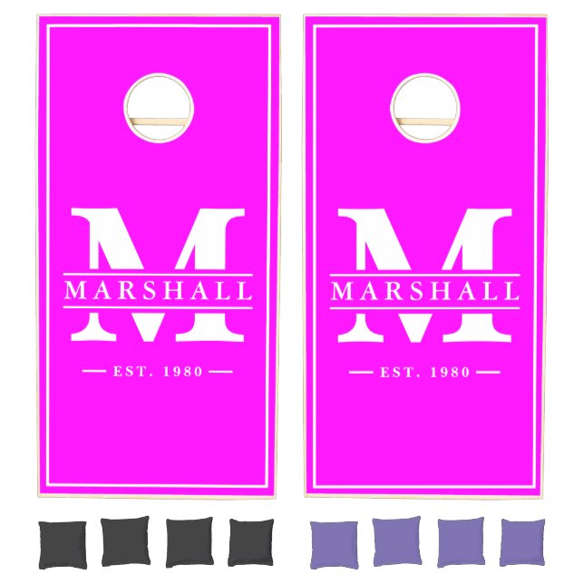 Electric Retro Pink Name & Initial Overlay Cornhole Set (Set)