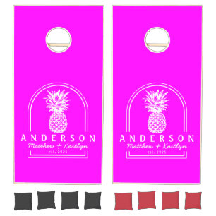 Electric Retro Pink Pineapple Wedding Arch & Name Cornhole Set