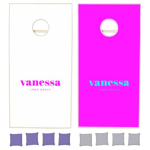 Electric Retro Pink Rev Minimal Modern ClassicName Cornhole Set