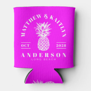 Electric Retro Pink Tropical Pineapple Wedding Can Cooler