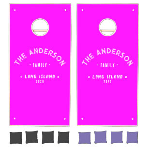 Electric Retro Pink Vintage Seaside Family Name Cornhole Set