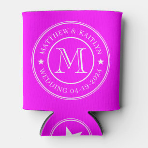 Electric Retro Pink Wedding Monogram Star Can Cooler
