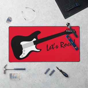 Electric rock guitar desk mat for guitarist
