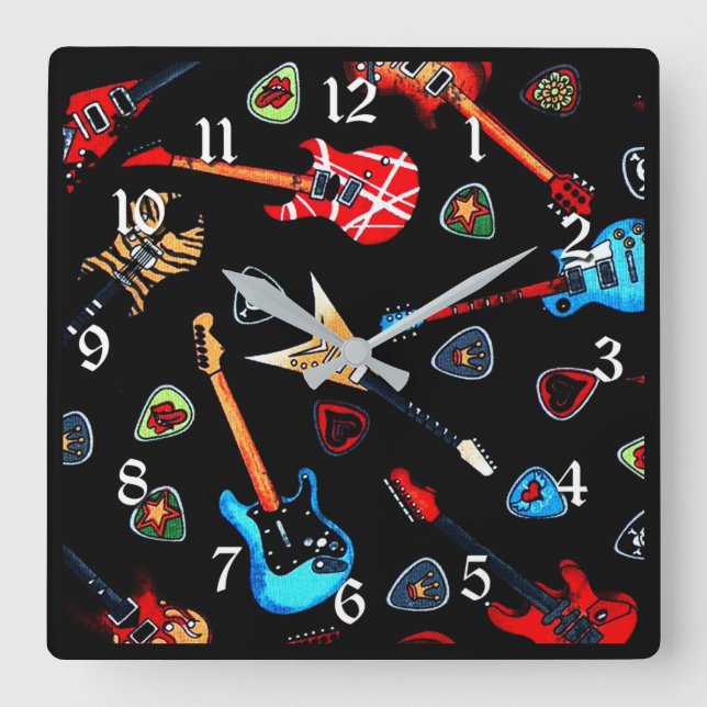 Electric Rock Guitars Square Wall Clock (Front)