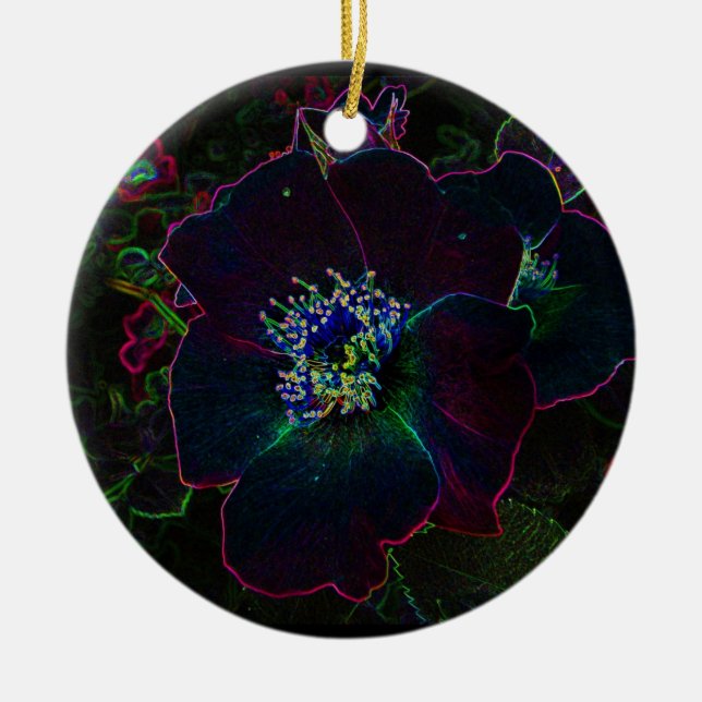 Electric Rose Christmas Ceramic Ornament (Front)
