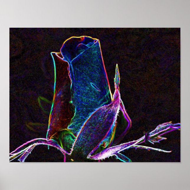 Electric Rosebud Abstract Flower Art Poster (Front)