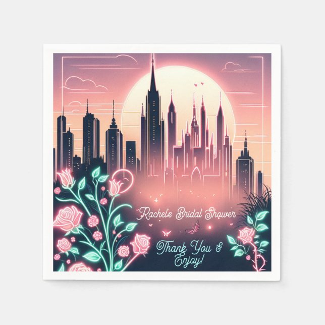 Electric Roses Futuristic  Neon Bridal Shower  Napkins (Front)