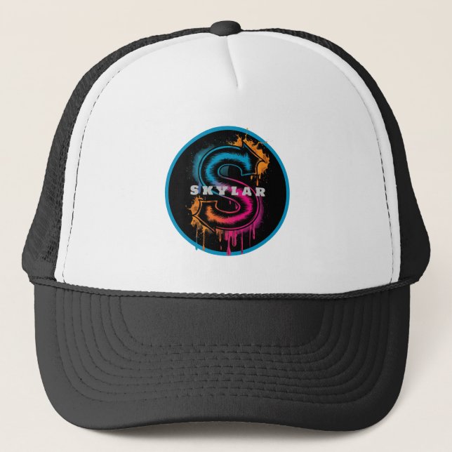 Electric S: Customizable Bold Graffiti Monogram Trucker Hat (Front)