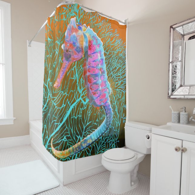 Electric Seahorse Shower Curtain (In Situ)