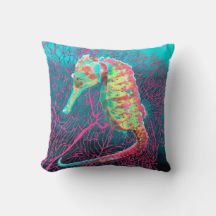 Electric Seahorse Throw Pillow