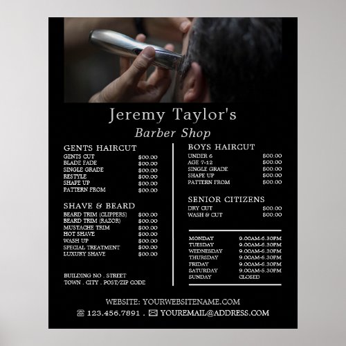 Electric Shave Mens Barbers Price List Poster