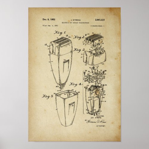 Electric Shaver Patent Poster Barber Shop Decor