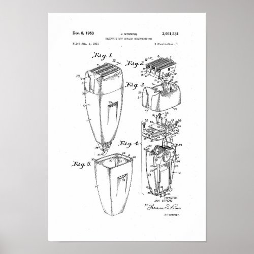 Electric Shaver Patent Poster Barber Shop Decor