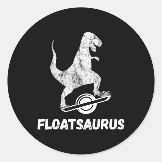 Electric Skateboard Float T-rex Saurus One Wheel V Classic Round Sticker (Front)