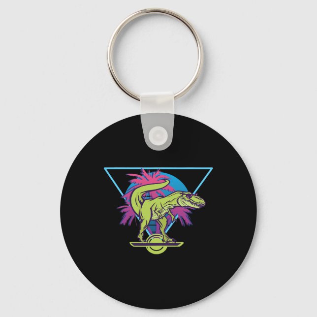 Electric Skateboard Modern Floating T-rex Retro On Keychain (Front)