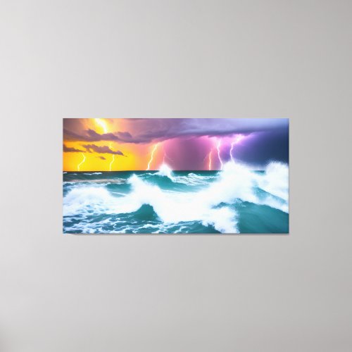 Electric Skies Vibrant Thunderstorm Seascape Canvas Print